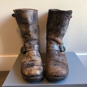 Frye Distressed Brown Leather Boots with Buckle